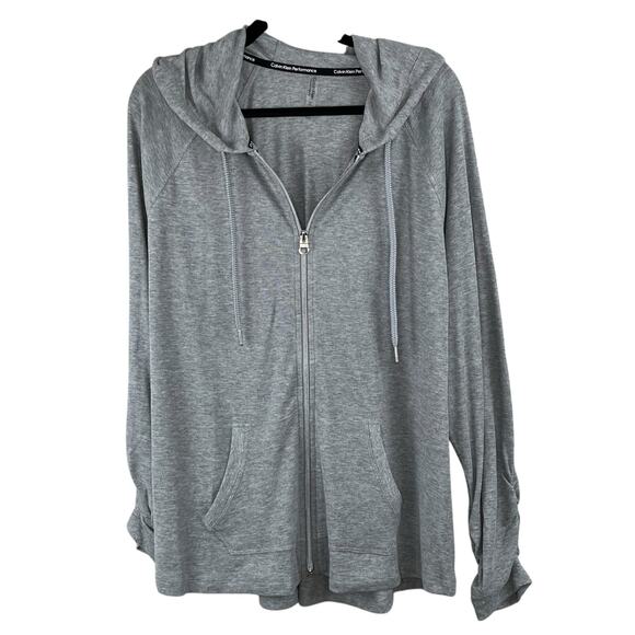 Calvin Klein Performance Ruched Sleeve Zip Up Gray Athletic Hoodie 2X NWT - Picture 2 of 12